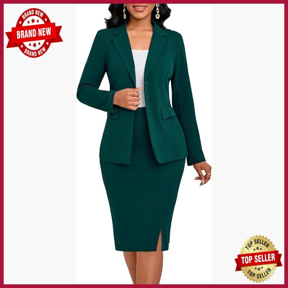 Women's Two-Piece Business Suit Blazer and Skirt Set Regular Fit Polyester